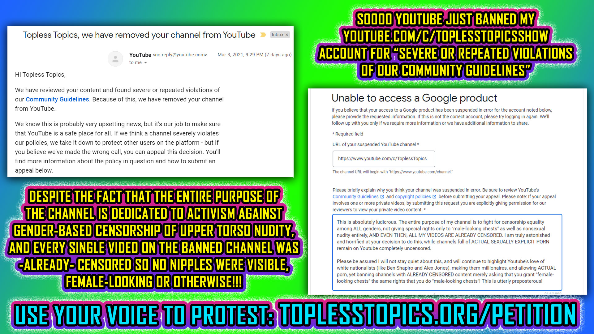 Sign the petition to end sexist, transphobic bans by youtube, facebook, instagram, etc